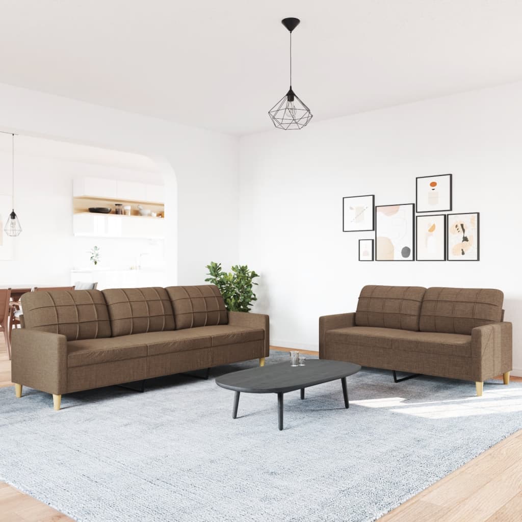 2 pcs brown fabric sofa set