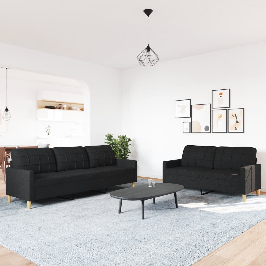 2 pcs black fabric sofa set