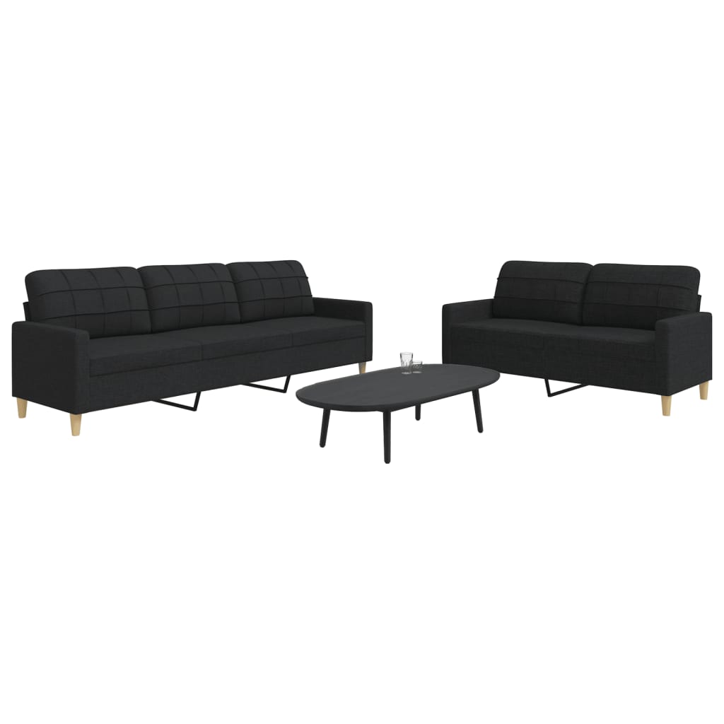 2 pcs black fabric sofa set