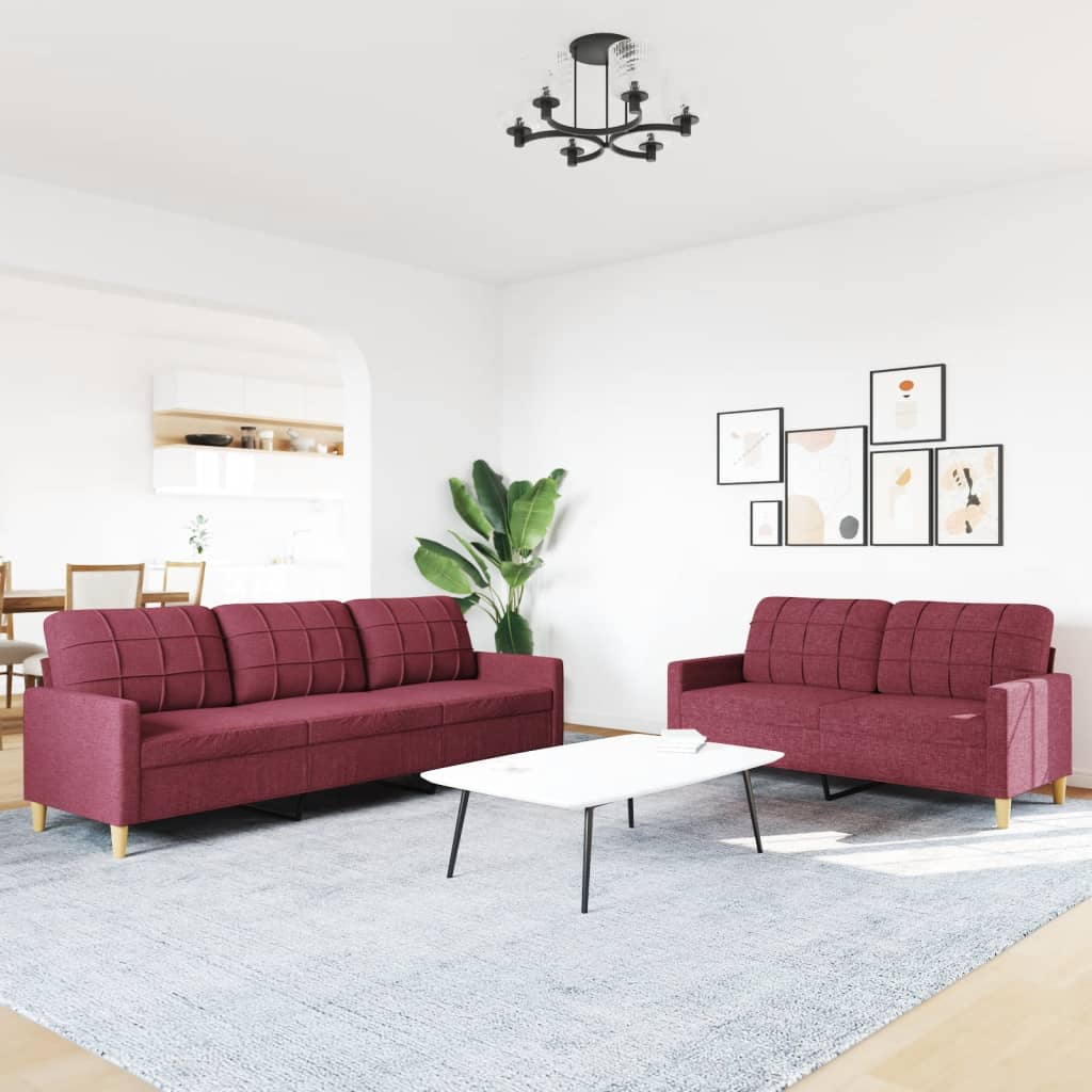 2 pcs sofa set red-indigo fabric