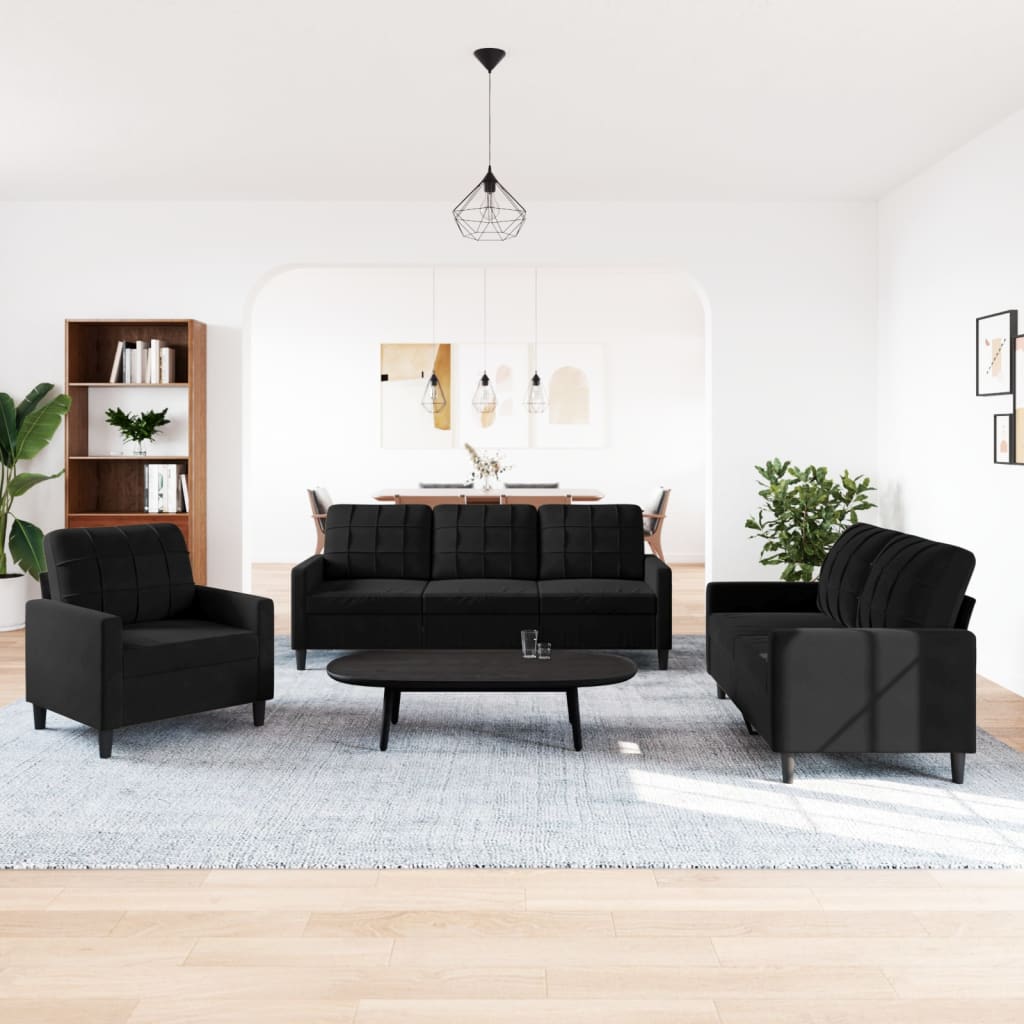 3 pcs sofa set with black velvet cushions