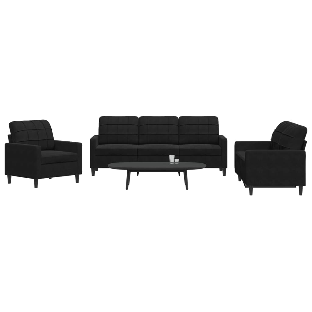 3 pcs sofa set with black velvet cushions