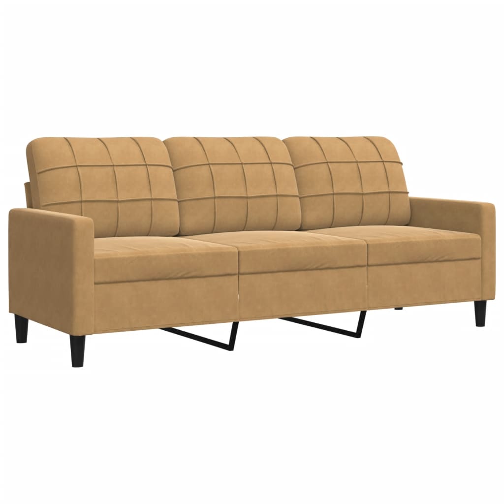 3 pcs conjunto de sofás com almofadões e rolos veludo castanho