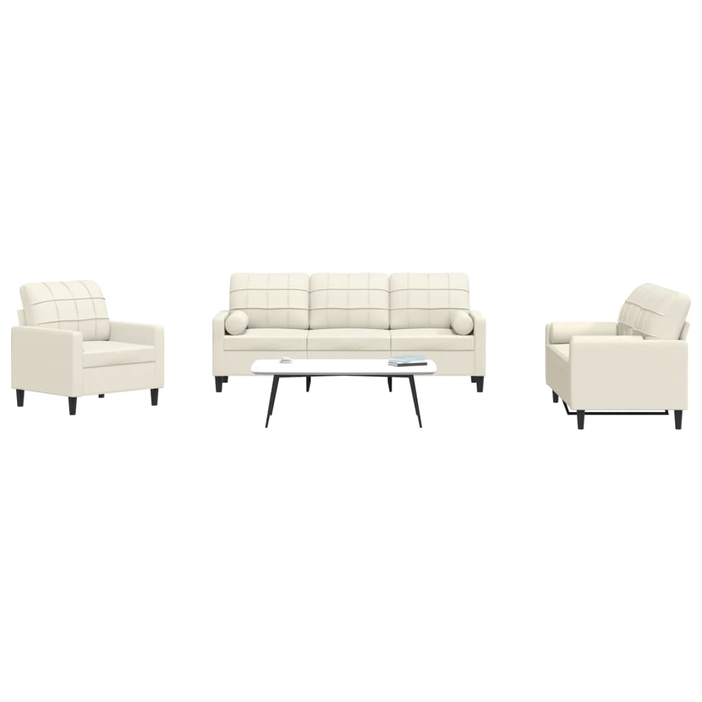3 pcs conjunto de sofás com almofadões e rolos veludo creme