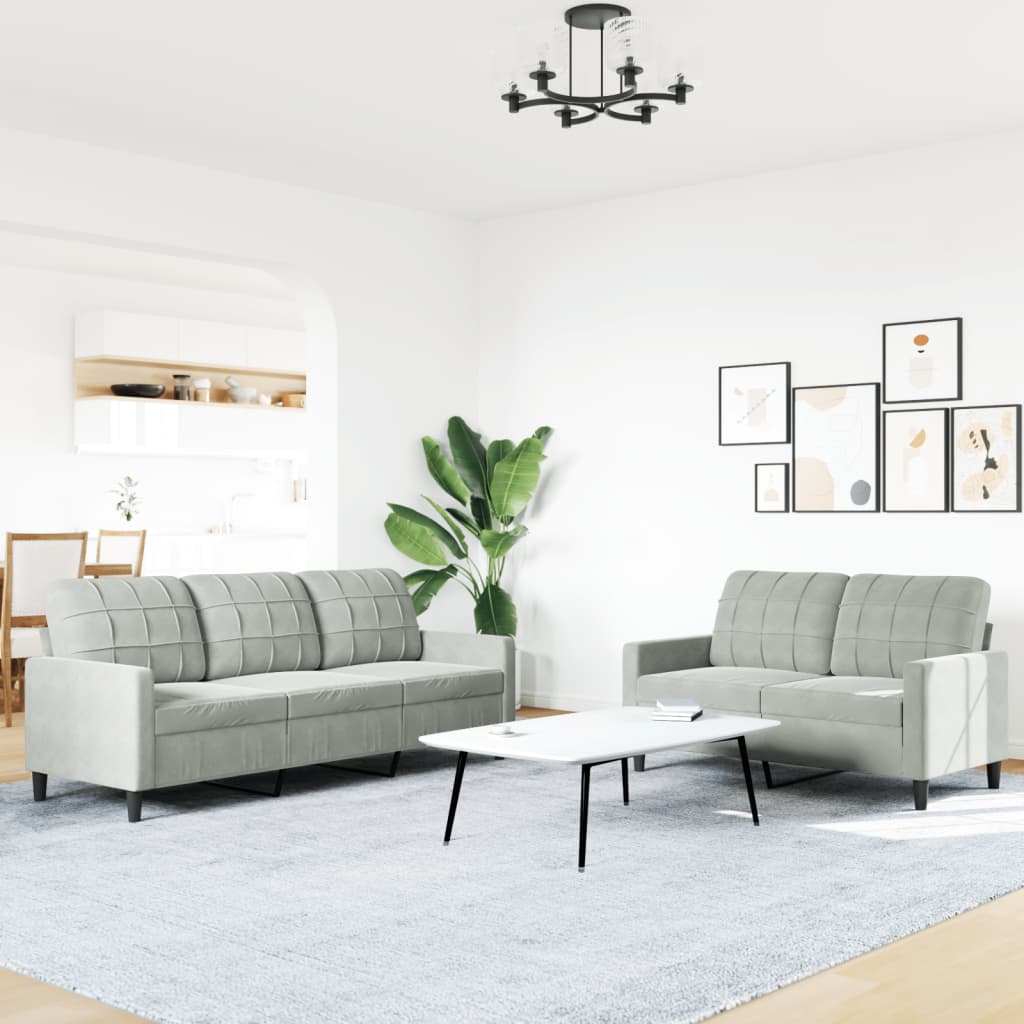 2 pcs sofa set with light grey velvet cushions