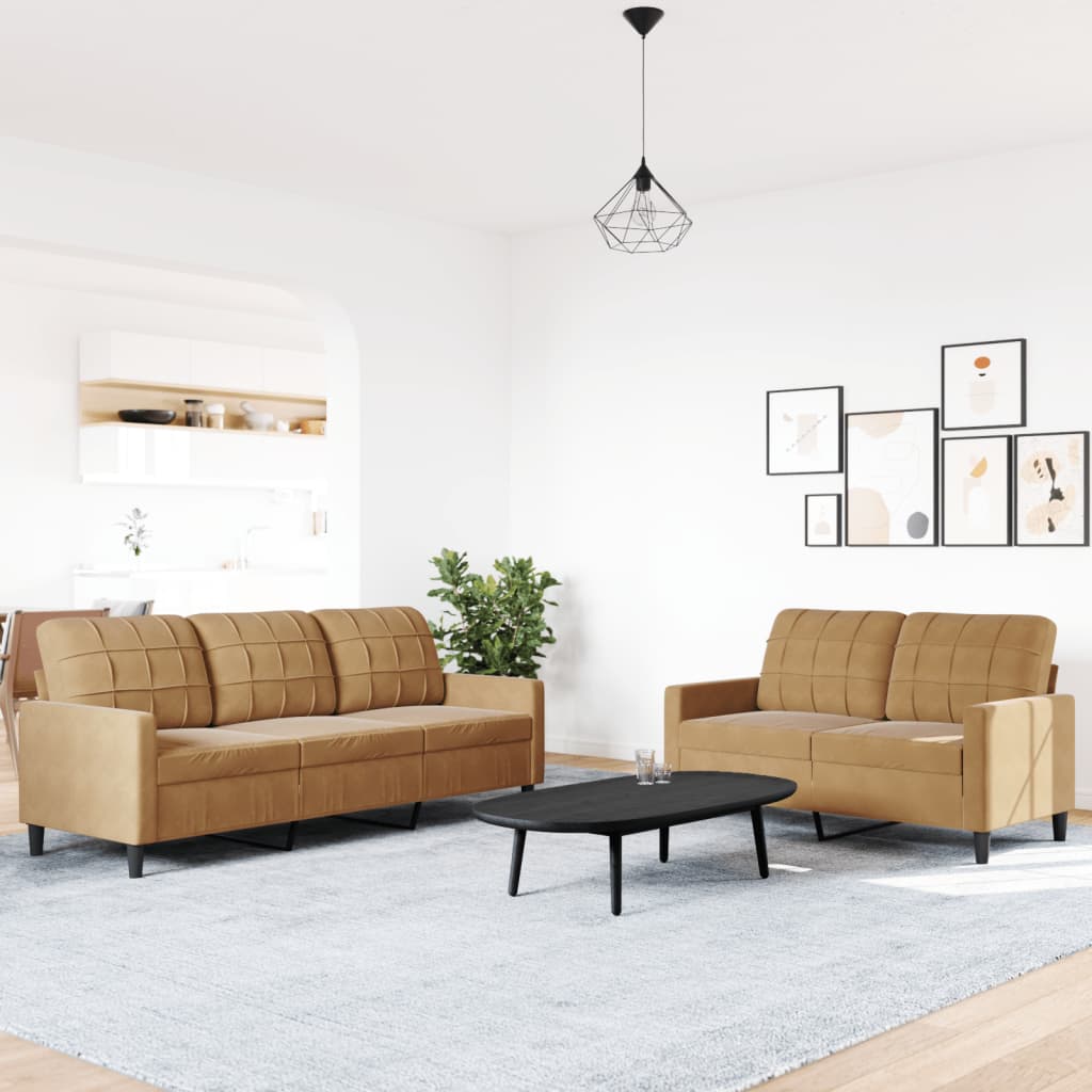 2 pcs sofa set with brown velvet cushions