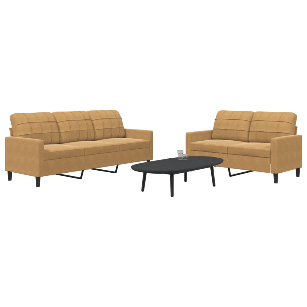 2 pcs sofa set with brown velvet cushions