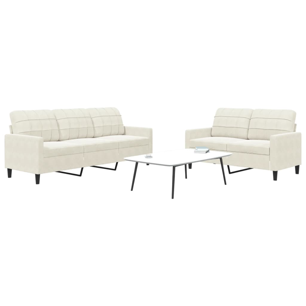 2 pcs conjunto de sofás com almofadões veludo cor creme
