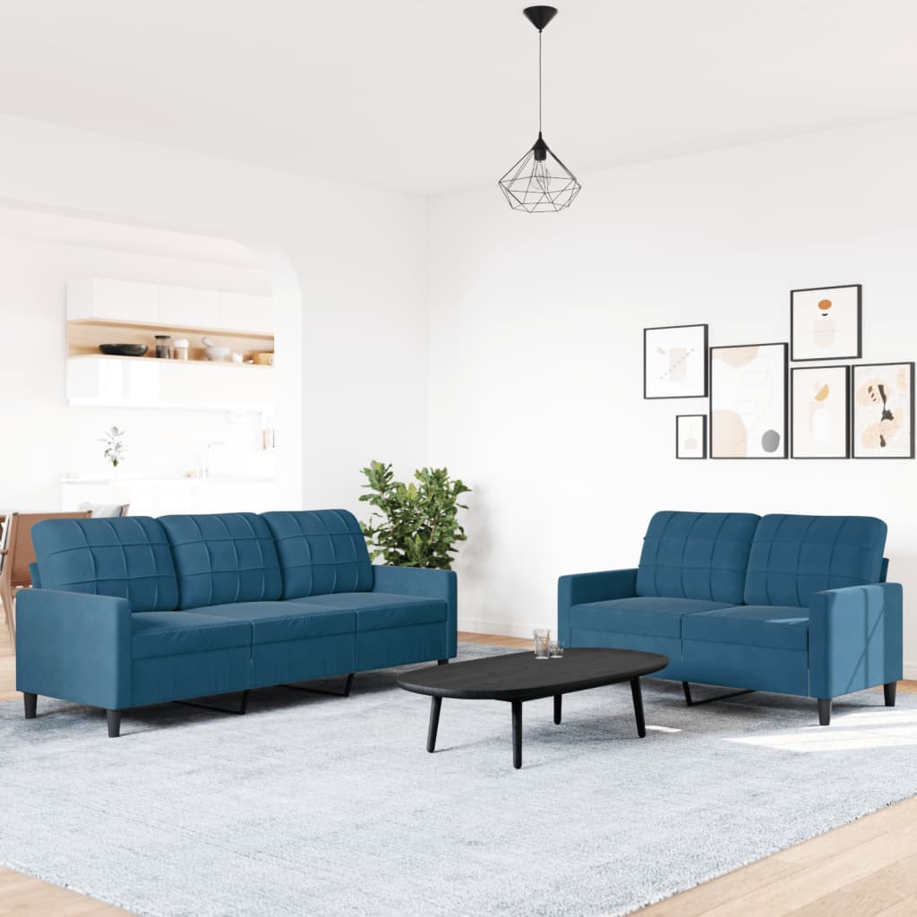 2 pcs sofa set with blue velvet cushions