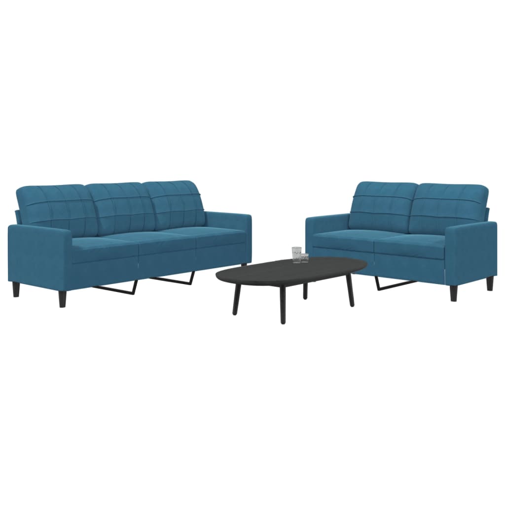 2 pcs sofa set with blue velvet cushions