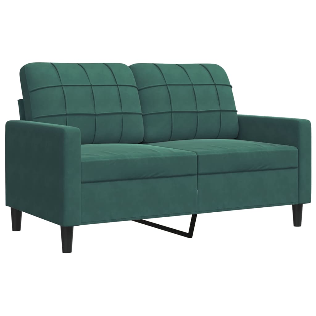 2 pcs conjunto sofás com almofadões e rolos veludo verde-escuro