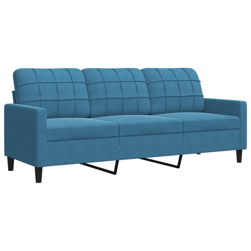2 pcs conjunto de sofás com almofadões e rolos veludo azul