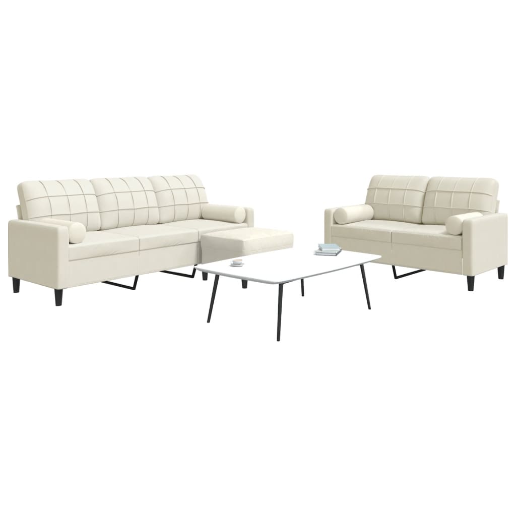3 pcs conjunto de sofás com almofadões e rolos veludo creme