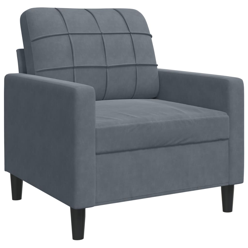 3 pcs conjunto de sofás com almofadões veludo cinzento-escuro