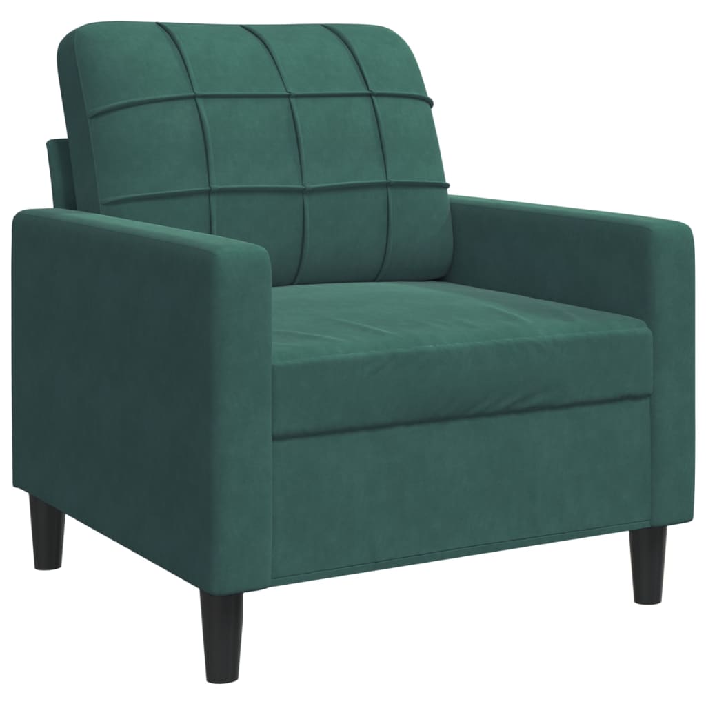 3 pcs conjunto de sofás com almofadões veludo verde-escuro