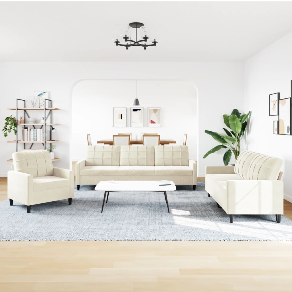 3 pcs sofa set with cream velvet cushions