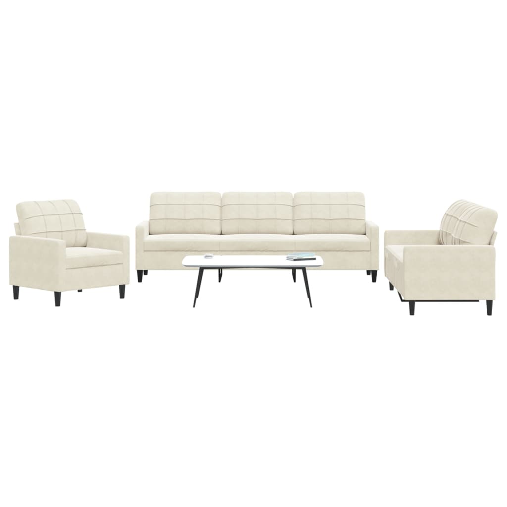 3 pcs sofa set with cream velvet cushions