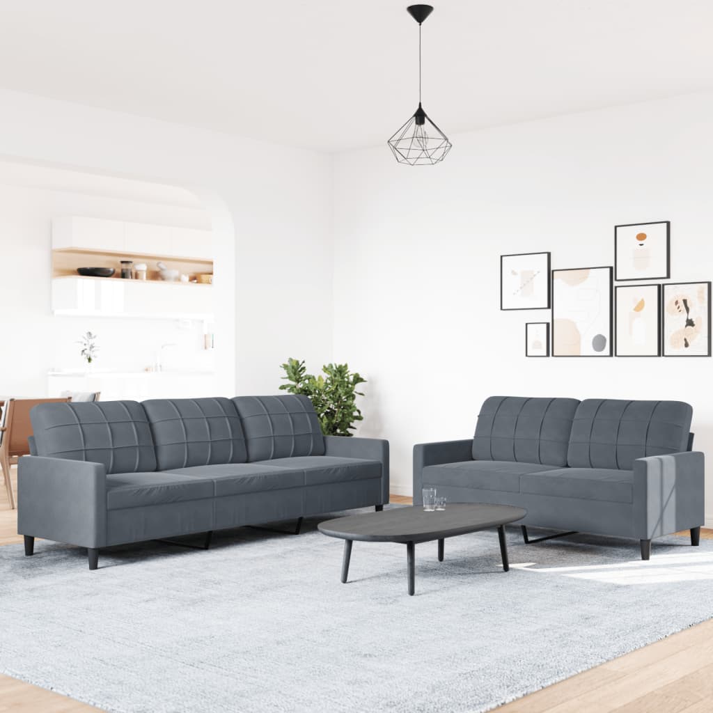 2 pcs sofa set with dark grey velvet cushions