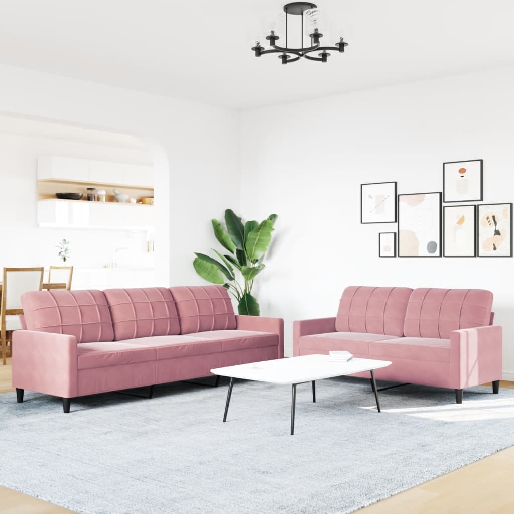 2 pcs sofa set with pink velvet cushions