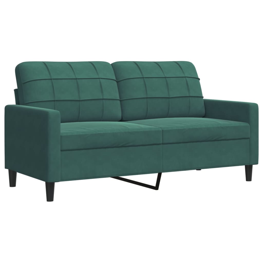 2 pcs conjunto sofás com almofadões e rolos veludo verde-escuro