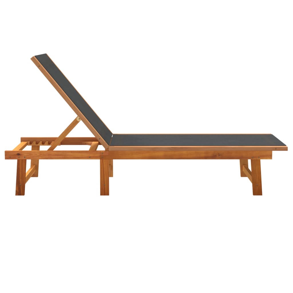 Sun loungers 2 pcs solid acacia wood/textilene black
