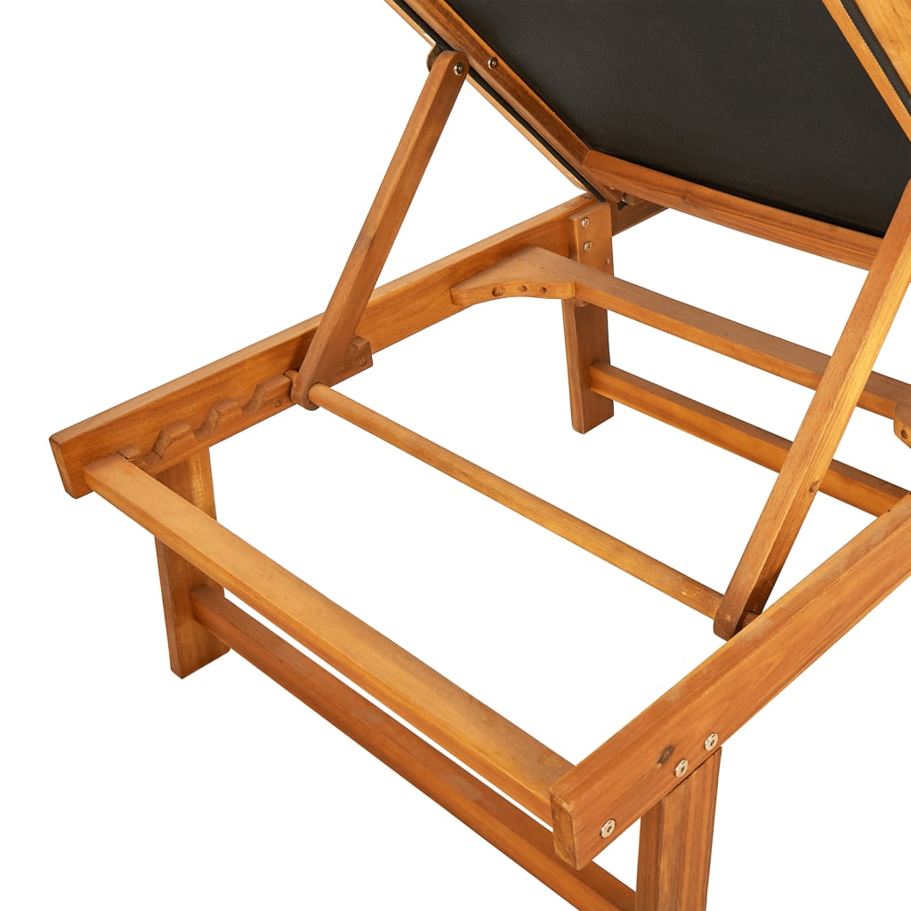 Sun loungers 2 pcs solid acacia wood/textilene black