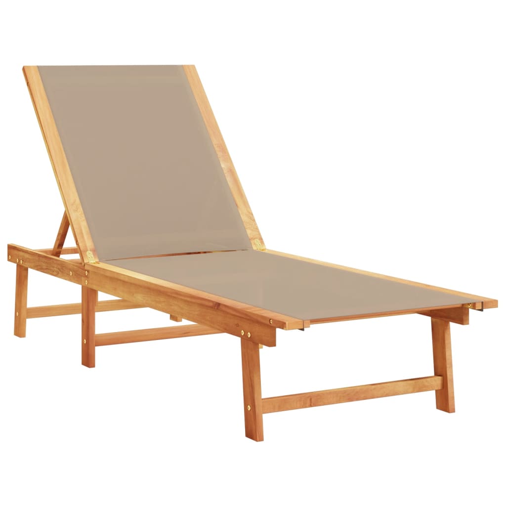 Sun loungers 2pcs solid acacia/textilene grey-brown