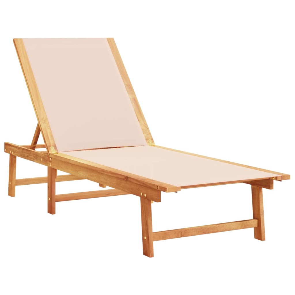 Sun loungers with table 2 pcs solid acacia/textilene cream