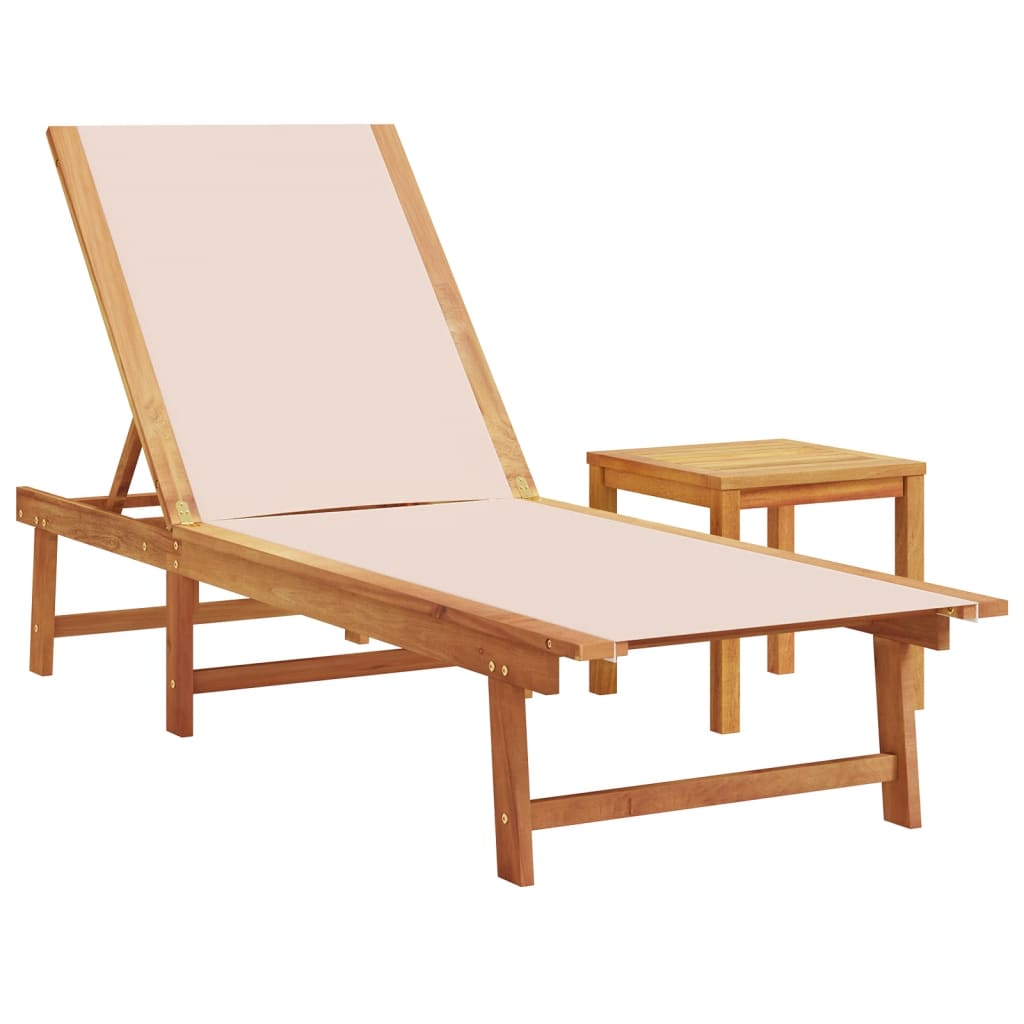 Sun loungers with table 2 pcs solid acacia/textilene cream