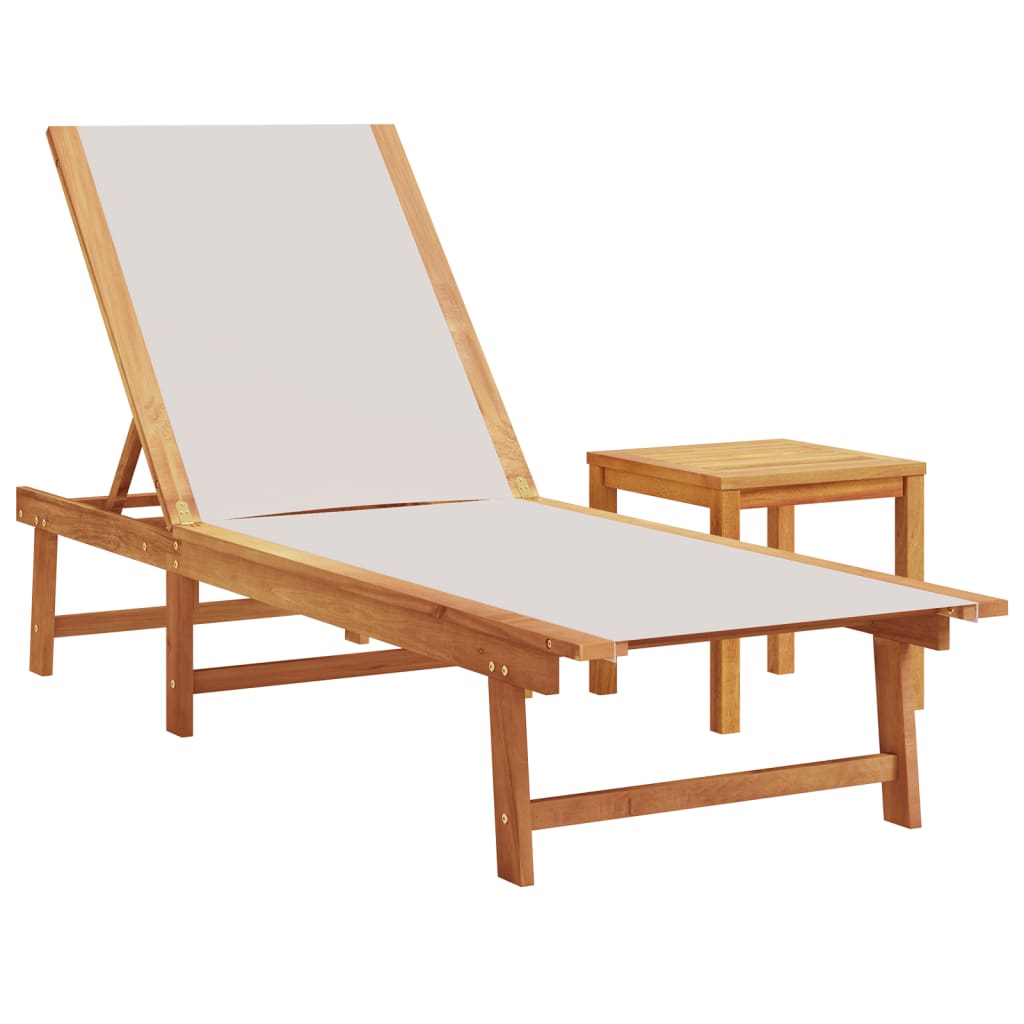 Sun loungers with table 2 pcs solid acacia/textilene grey