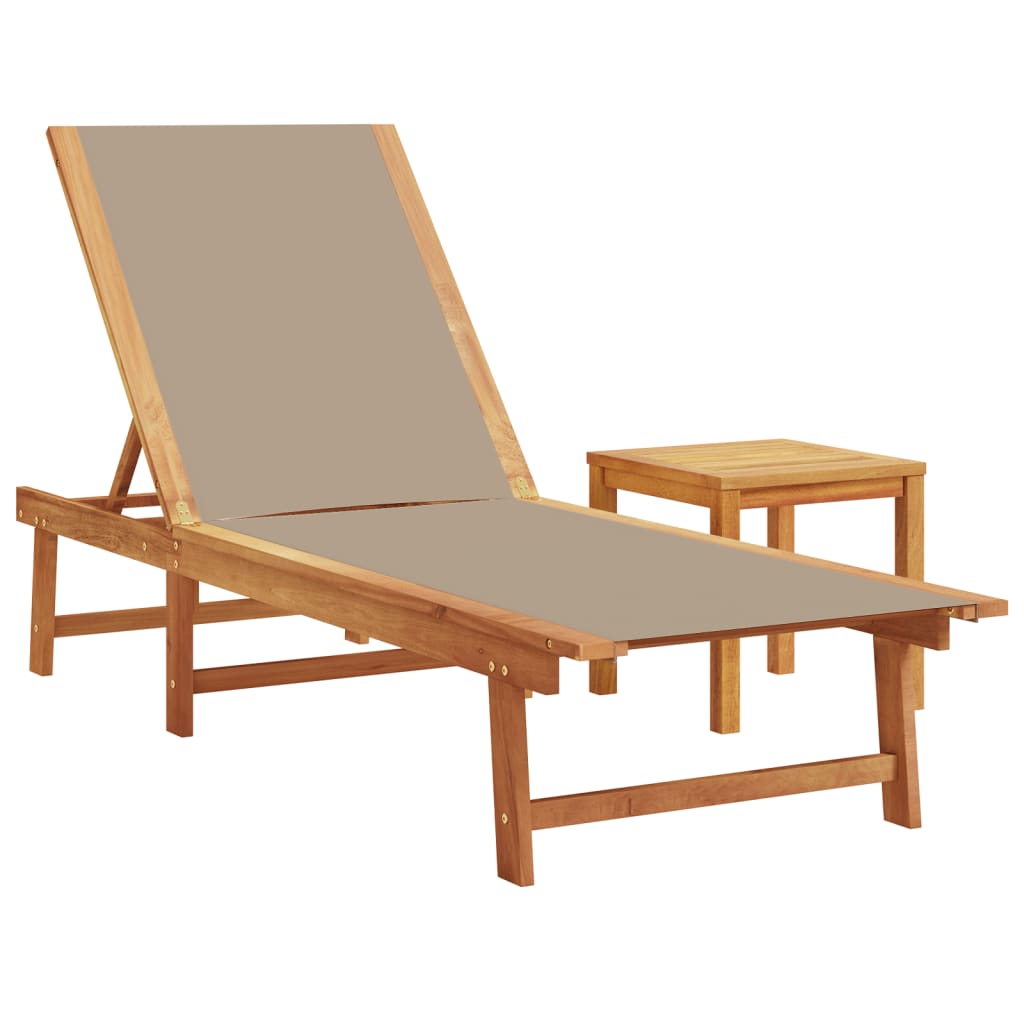 Sun loungers + table 2pcs acacia/textilene grey-brown