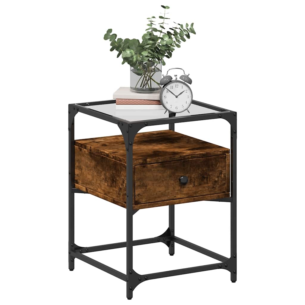 Bedside table 40x40x55 cm smoked oak wood derivatives