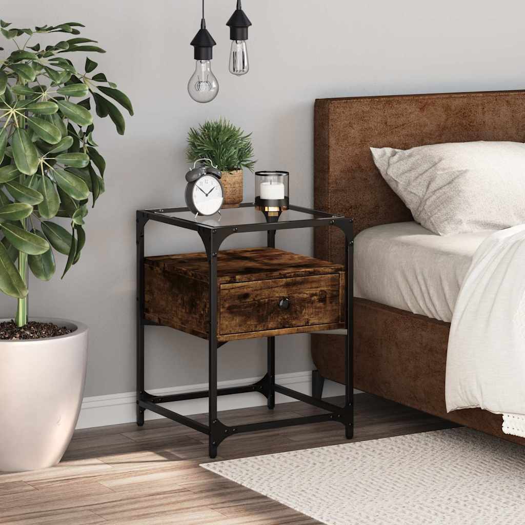 Bedside table 40x40x55 cm smoked oak wood derivatives