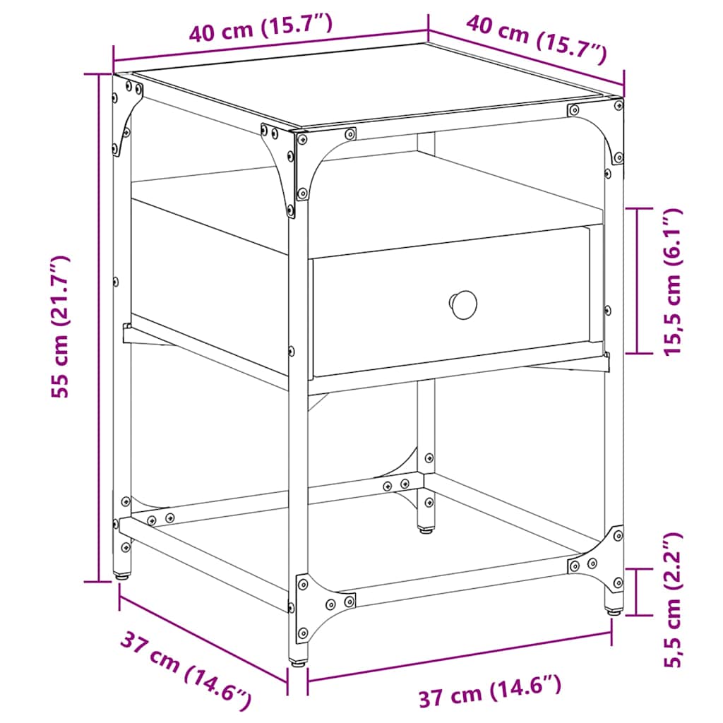 Mesa de cabeceira 40x40x55 cm derivados madeira cinzento sonoma