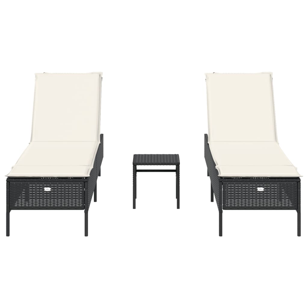 3 pcs sun lounger set with cushions poly rattan black