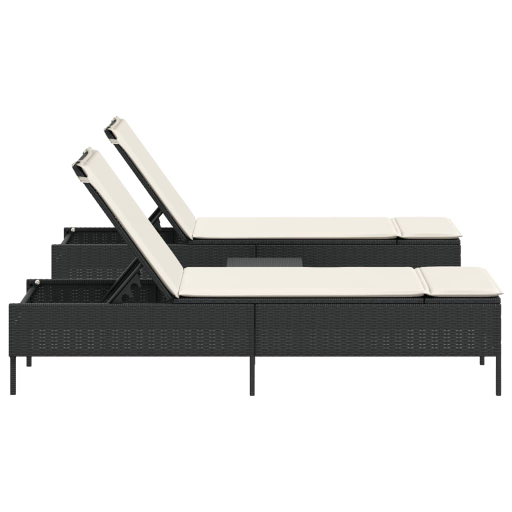 3 pcs sun lounger set with cushions poly rattan black