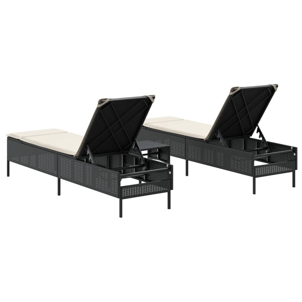 3 pcs sun lounger set with cushions poly rattan black