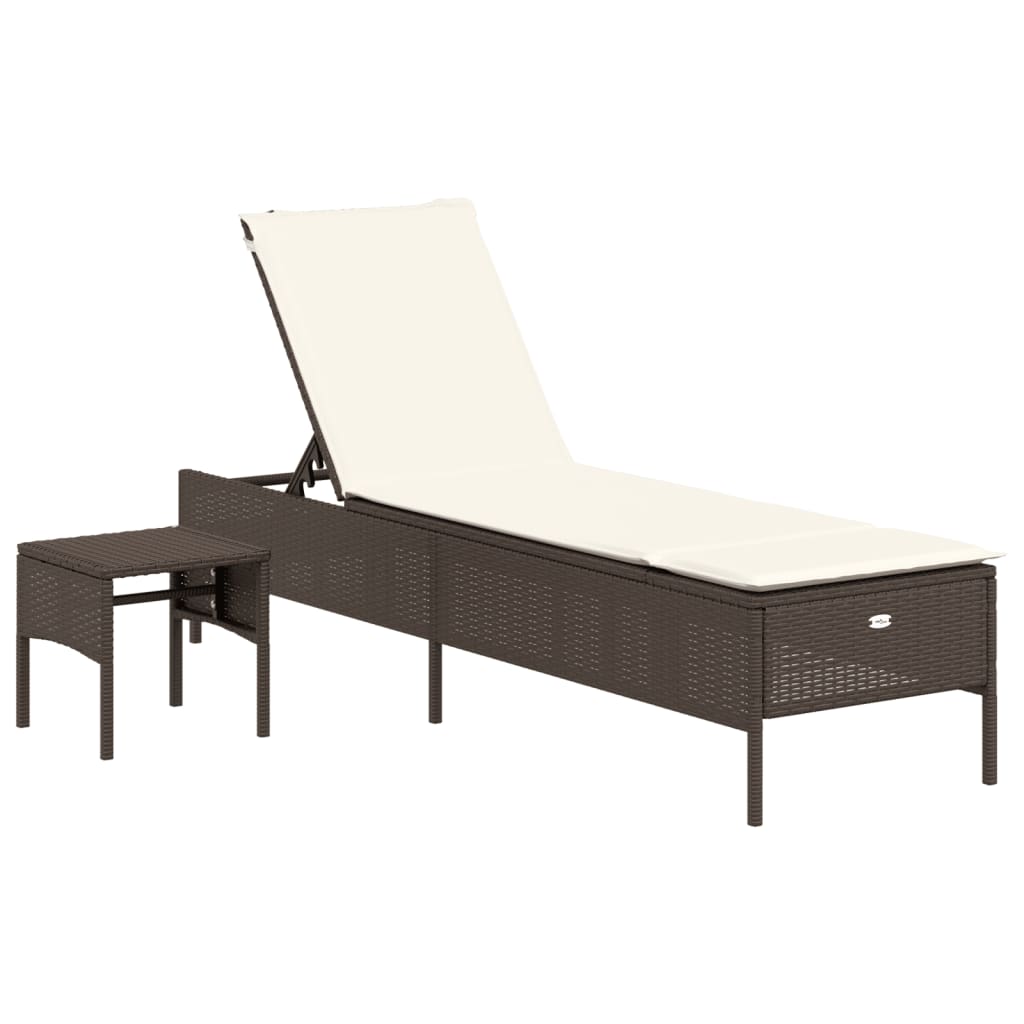 3 pcs Sun lounger set with cushions, brown poly rattan