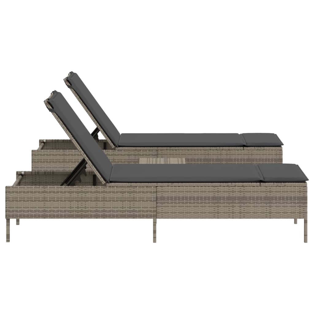 3 pcs sun lounger set with cushions poly rattan grey