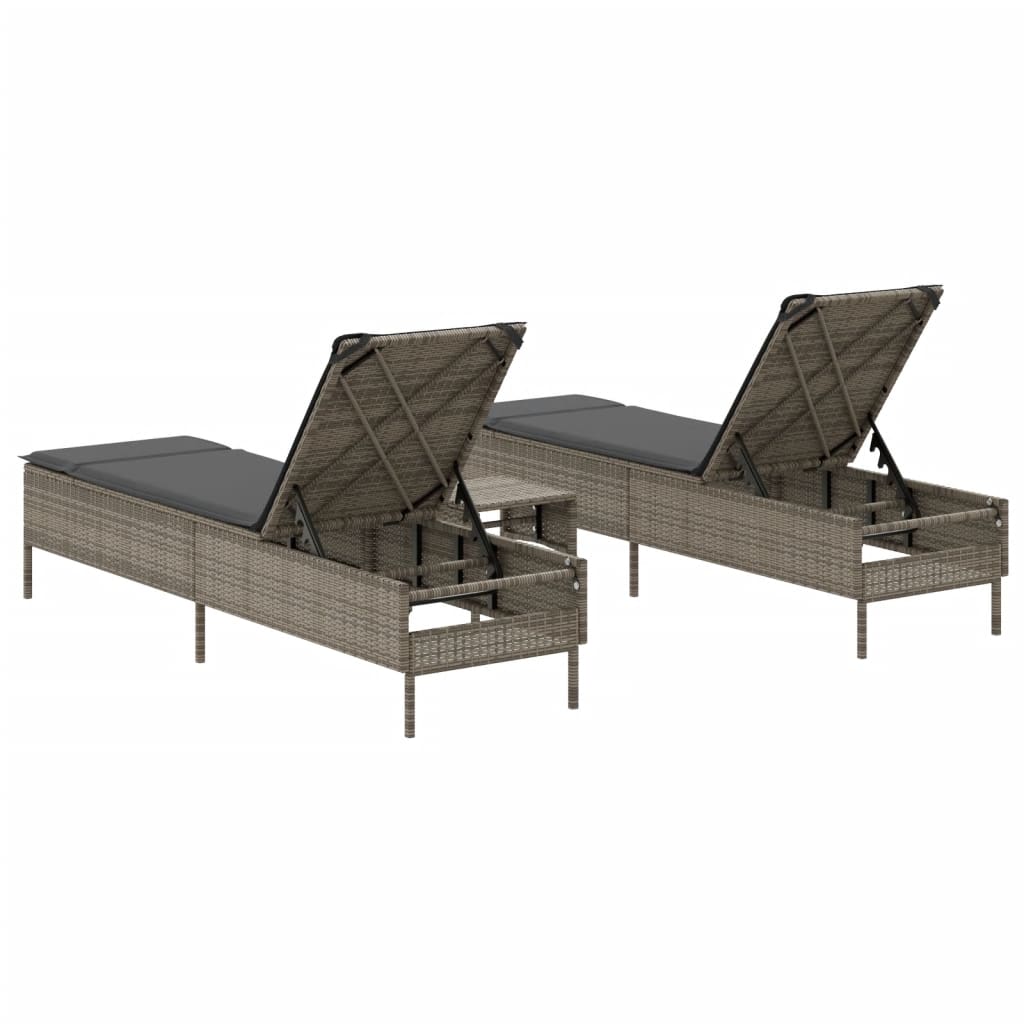 3 pcs sun lounger set with cushions poly rattan grey