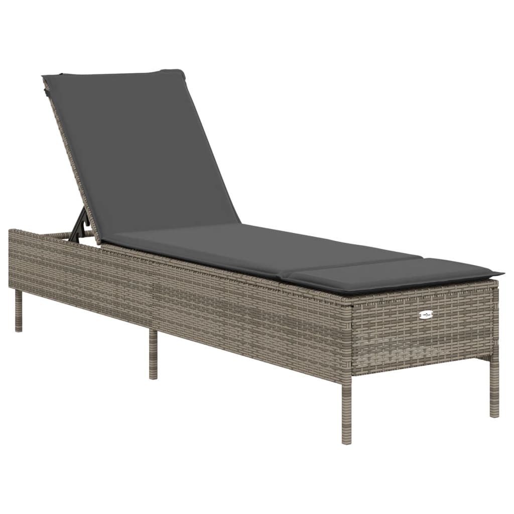 3 pcs sun lounger set with cushions poly rattan grey
