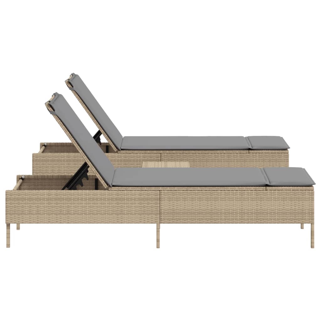 3 pcs sun lounger set with cushions PE rattan beige