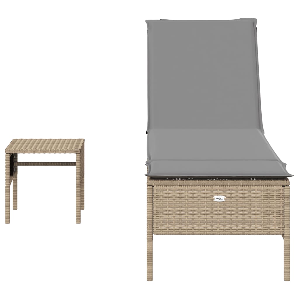3 pcs sun lounger set with cushions PE rattan beige