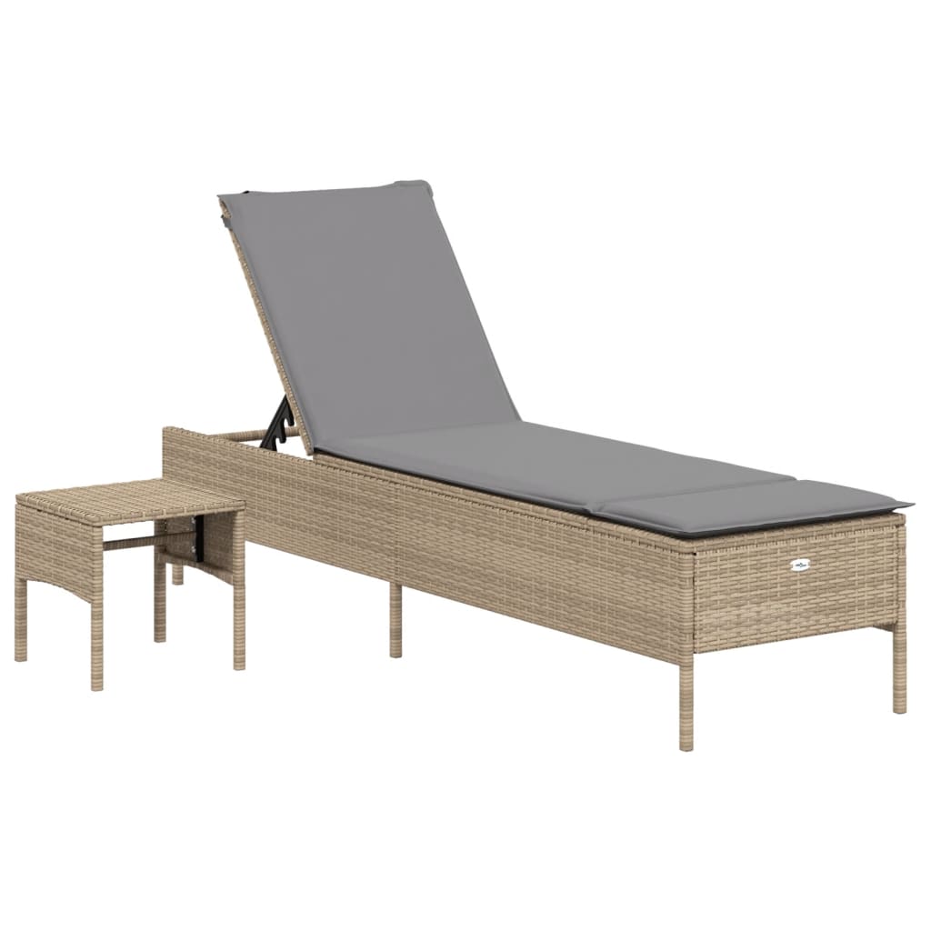 3 pcs sun lounger set with cushions PE rattan beige