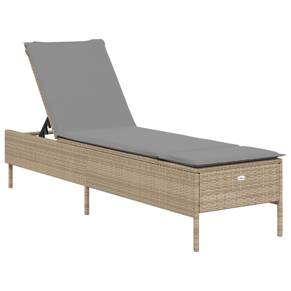 3 pcs sun lounger set with cushions PE rattan beige