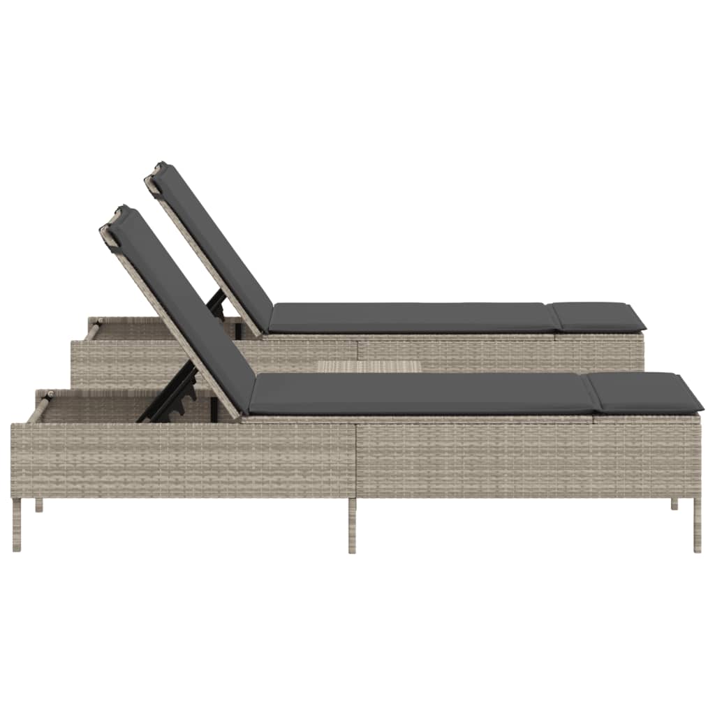 3 pcs sun lounger set with cushions light grey poly rattan
