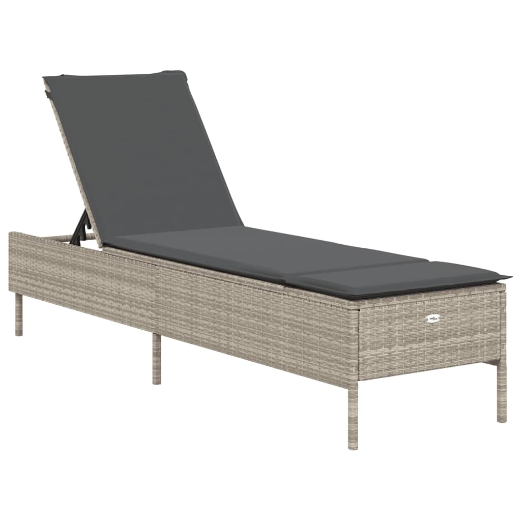 3 pcs sun lounger set with cushions light grey poly rattan