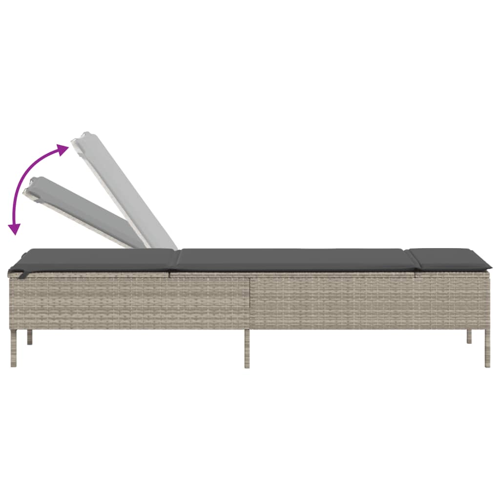 3 pcs sun lounger set with cushions light grey poly rattan