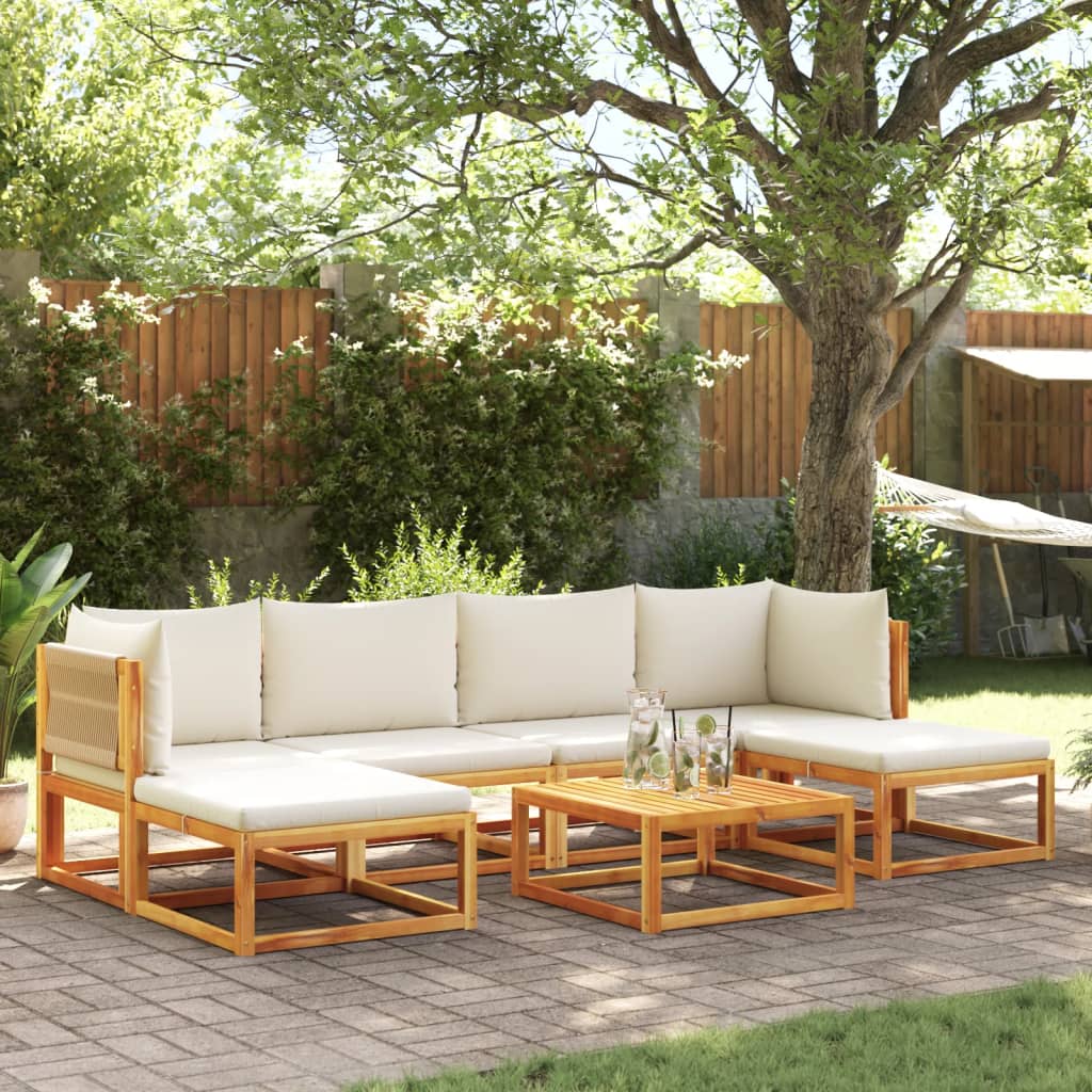 7 pcs garden sofa set with cushions solid acacia wood