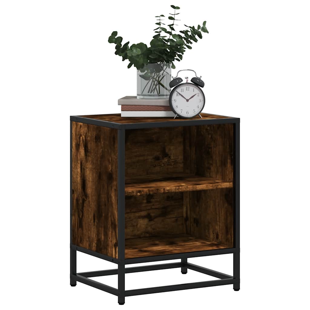 Mesa de cabeceira em carvalho fumado 40x31x50cm madeira e metal